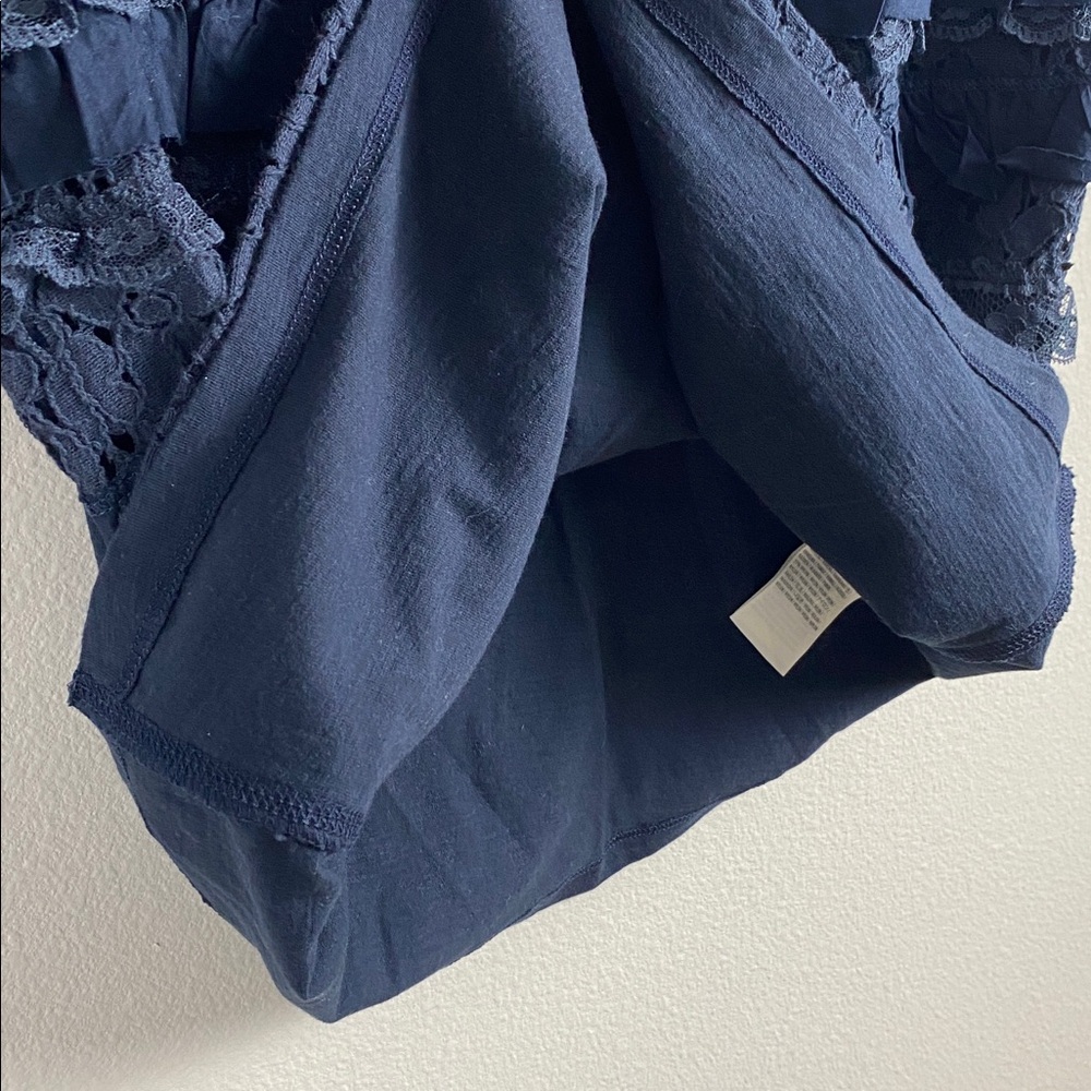 Abercrombie & Fitch Floral Lace Ruffle Layer Tank Top | Semi Sheer, Lined | Navy - Picture 12 of 16